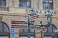 PRAGUE, Czech Republic Ã¢â¬â DECEMBER 12th 2022: Informational signs, street guide board with famous Czech places